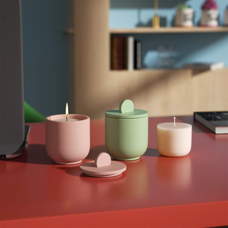 Boowan Nicole Minimalistisches Betonkerzenglas mit Deckel und Silikonform, Handgefertigte Kerzen-Nachfüllform für deine Heimdekoration - Bild 2