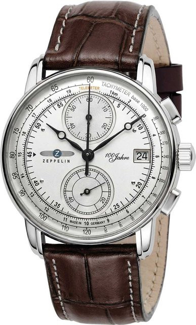 Zeppelin Chronograph, Quarz, Edelstahl, Leder, 43 mm, Herren - Bild 1