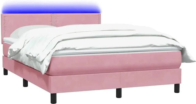 vidaXL Boxspringbett mit Matratze in Rosa, Samt, mit LED-Unterbettbeleuchtung und USB-Ladeport, B/T: 160 x 210 cm - Bild 1