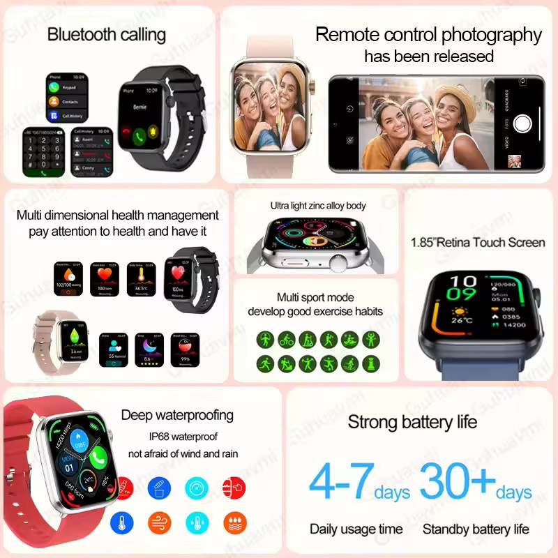 GUHUAVMI Smartwatch, Gold, Edelstahl, Leder, Unisex - Bild 2