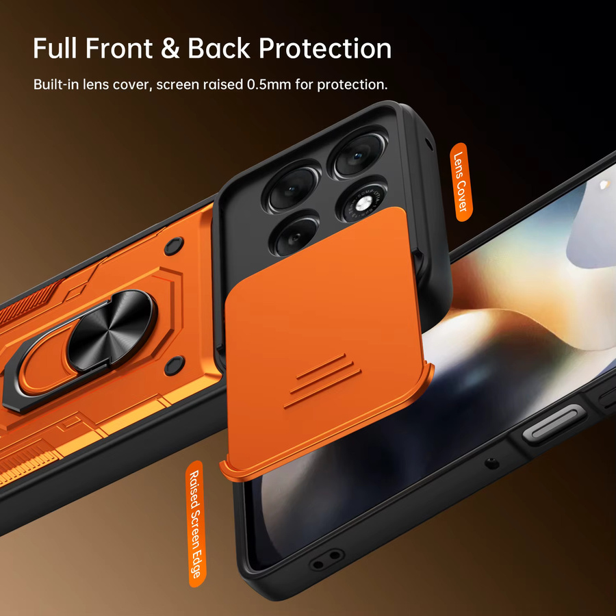 Stoßfeste Panzer-Handyhülle mit Kamera-Schutz-Schiebehülle und Magnetring-Ständer für Motorola Edge 70 60 50 Fusion Ultra sowie Moto G86 G85 G67 in Orange - Bild 5