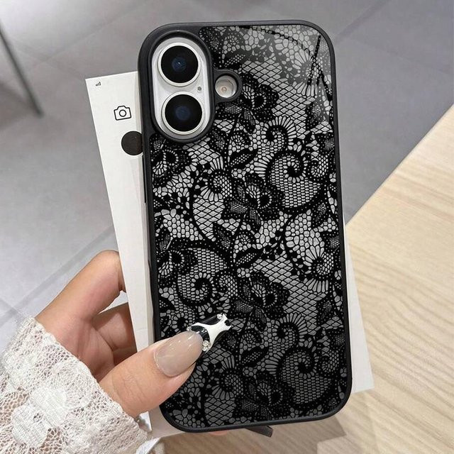 Samsung Handyhülle mit exklusivem Spitzenmuster in Schwarz für Galaxy S26 S25 S24 S23 S22 S21 FE sowie A16 A26 A36 A56 A55 A54 A53 Modelle - Bild 1