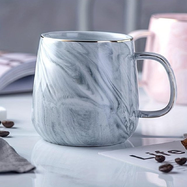 Keramiktasse mit Marmormuster im nordischen Stil von Yiran Furniture, 380 ml, Grau und Pink - Bild 1