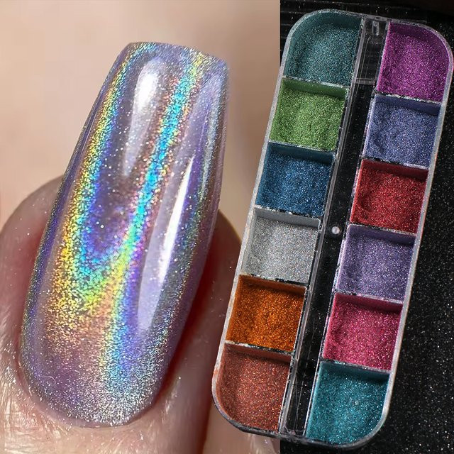 Full Beauty Nagelpulver Holographisch Chrom, Metallic, 12 Farben - Bild 1