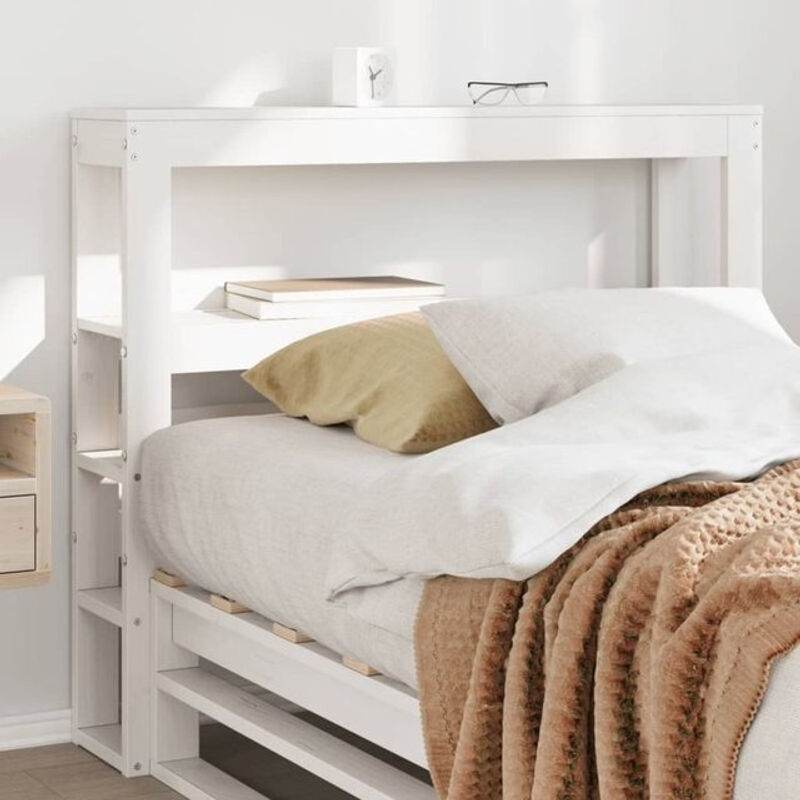 vidaxl Kopfteil mit Ablagen aus Massivholz Kiefer in Weiß im skandinavischen Design, Breite: 75 cm - Bild 1