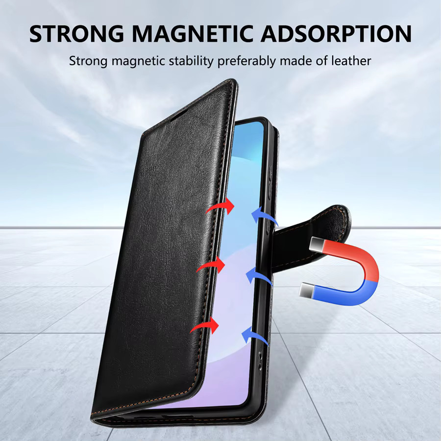 Magnetische Leder-Brieftasche mit Kartensteckplatz und LED-Abdeckung für Xiaomi Redmi Note Serie in Schwarz - Bild 5