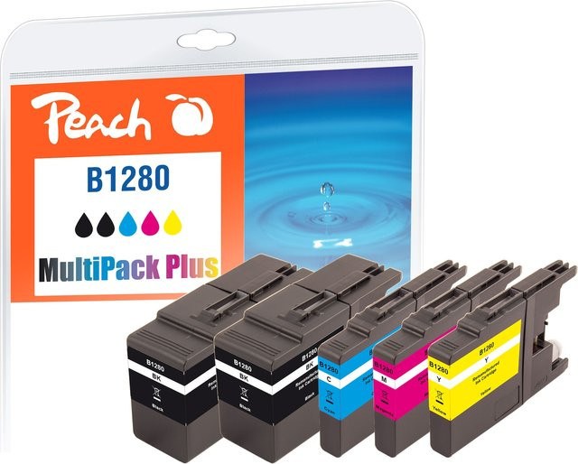 Peach B1280 XLVALBP Druckerpatronen XL Set (2x Schwarz, Cyan, Magenta, Gelb) für Brother MFC-J6510DW und Brother MFC-J5910DW, wiederaufbereitet - Bild 1