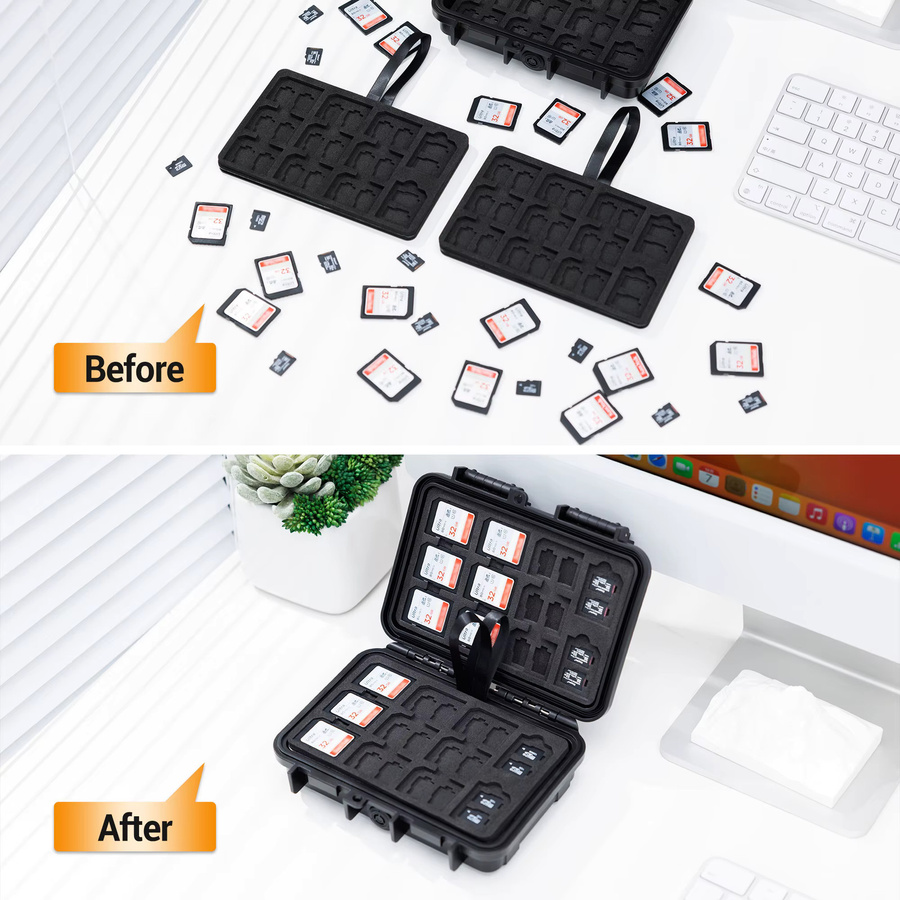 KIWIFOTOS Speicherkarten-Etui in Schwarz mit 132 Fächern für 88 MicroSD-Karten und 44 SD-Karten, tragbare IP67 wasserdichte Aufbewahrungsbox - Bild 6
