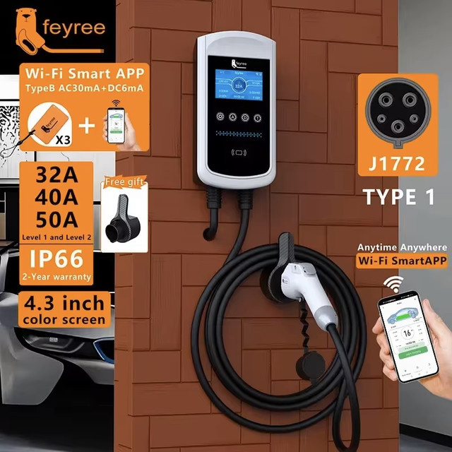 Feyree EVSE Wallbox Smart APP-Steuerung Typ1 1-Phasen Elektrofahrzeug-Ladestation in Weiß - Bild 1