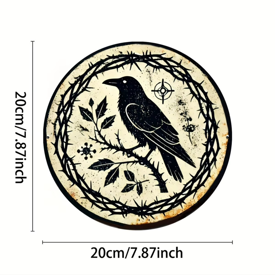 Potdemiel Vintage Aluminiumschild Elster runder Kranz Wandkunst mit Foliengravur, Durchmesser: 20 cm, Mehrfarbig - Bild 2