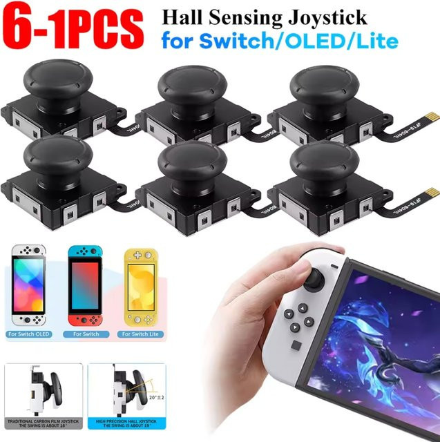Gryan Hall-Sensor-Joystick Ersatzset für Nintendo Switch, Joy-Con Ersatz mit elektromagnetischem Stab gegen Drifting, Farbe: Schwarz - Bild 1