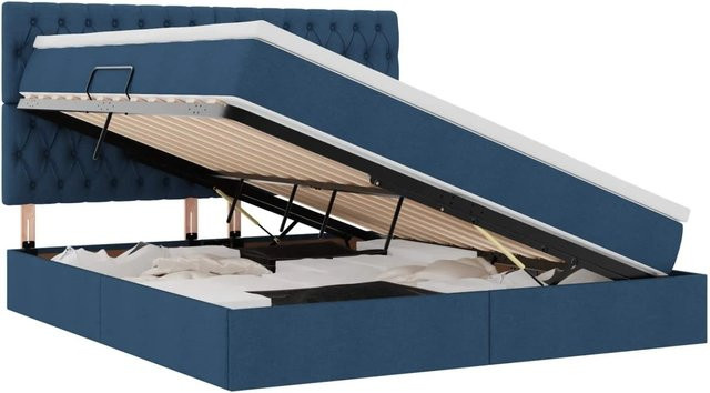 vidaXL Bett mit Stauraum und blauer LED-Beleuchtung in Blau, B/T: 180 x 200 cm - Bild 1