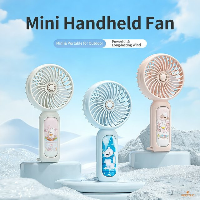 MEET SUN Tragbarer Mini-Handventilator in Pink, leiser USB-aufladbarer Schreibtischventilator mit Ständer für unterwegs - Bild 1