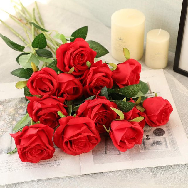 ZQCY Künstliche Seidenrose in Rot für Tischdekoration, Hochzeiten und Brautsträuße - Bild 1