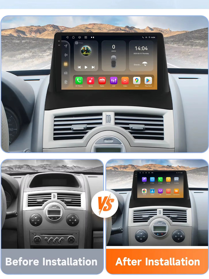 Hizpo Autoradio für Renault Megane 2 (2002-2009) mit Qualcomm Snapdragon 6115, 8GB RAM, 128GB Speicher, GPS, 4G, Carplay und 360 Grad Kamera in Schwarz - Bild 4