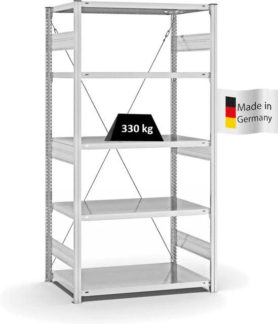 PROREGAL Fachbodenregal Stecksystem T-Profil Heavy-Duty Grundregal, 5 Ebenen, Lichtgrau, H x B x T: 200 x 100 x 60 cm - Bild 1