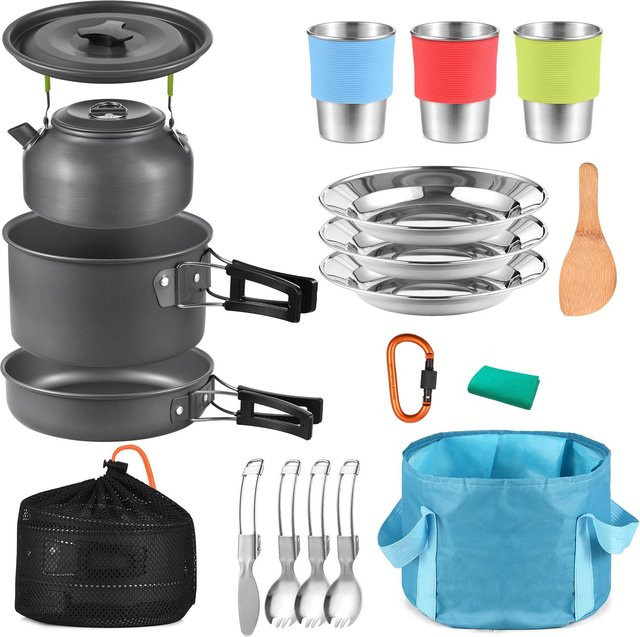 TOMSHOO 22-teiliges Camping-Kochgeschirr Set mit Antihaftbeschichtung aus Aluminium und Edelstahl für Outdoor, Wandern und Camping - Bild 1