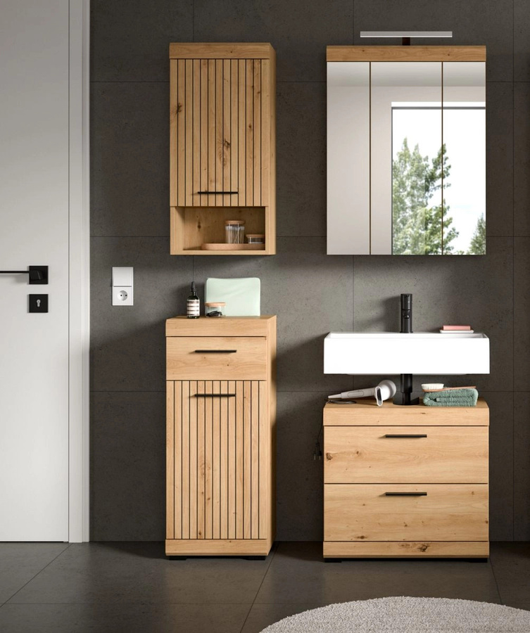 Badezimmer Kommode Shawn in Eiche, Farbe Braun, B/T/H: 37 x 31 x 88 cm - Bild 3