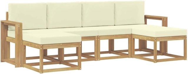 vidaXL Outdoor-Sofagarnitur 6-teilig aus Akazienholz mit Kissen in Weiß und Beige - Bild 1