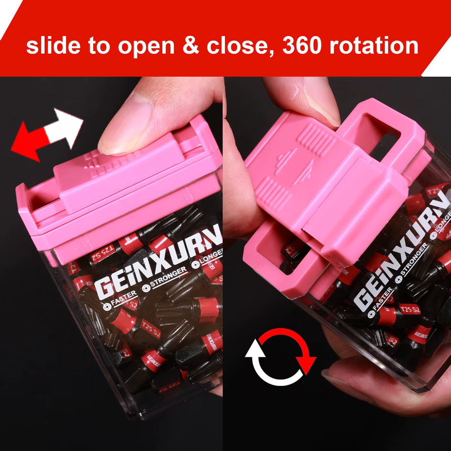 Geinxurn 30-teiliges Schlag-Torx-Schraubendreher-Bit-Set aus S2-Stahl in Rosa mit Aufbewahrungsbox - Bild 3