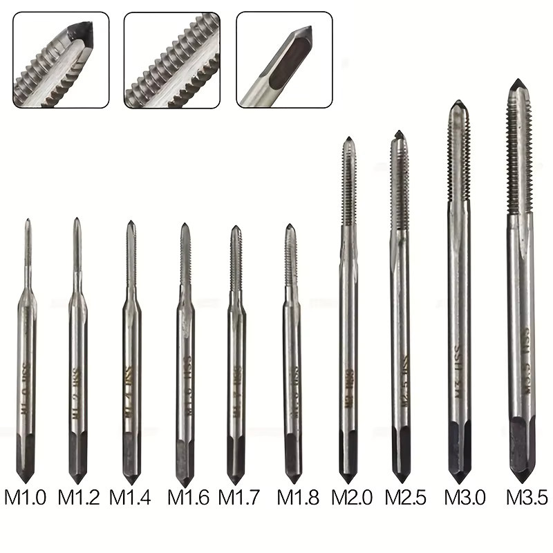 10-teiliges Mikro-Windebohrer-Set aus Schnellarbeitsstahl in Silber für Präzisionsbohren und Gewindeschneiden - Bild 2