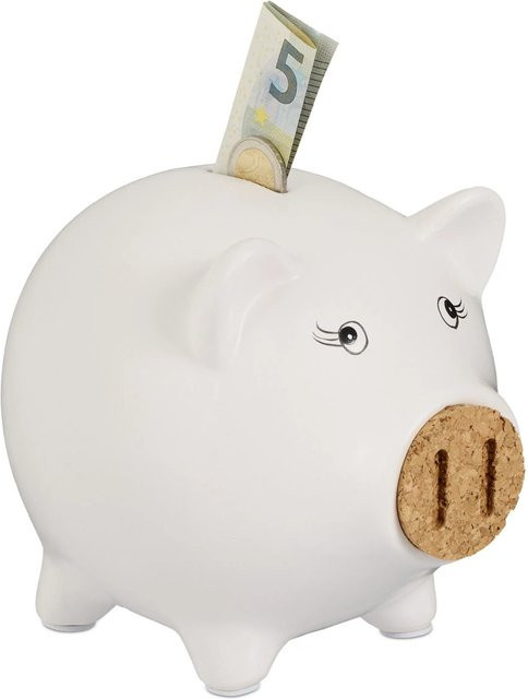 Relaxdays Sparschwein aus Dolomit mit Korknase in Weiß, B/T/H: 15,5 x 15,5 x 19 cm - Bild 1