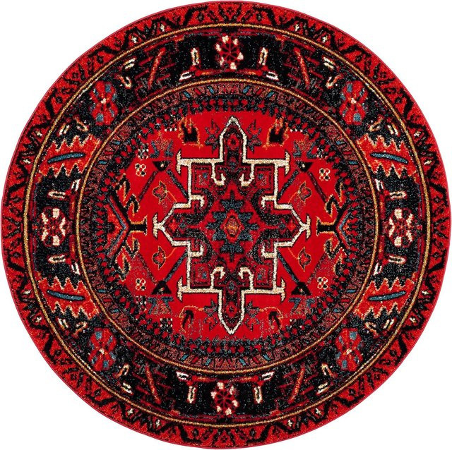 Runder Teppich im Retro Ethnischer Stil mit geometrischem Bohemia Druck von Lodestar, rutschfest, Durchmesser: 80 cm - Bild 1