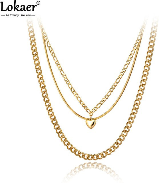 Lokaer Halskette, Herz Anhänger, Edelstahl, Gold, Damen - Bild 1