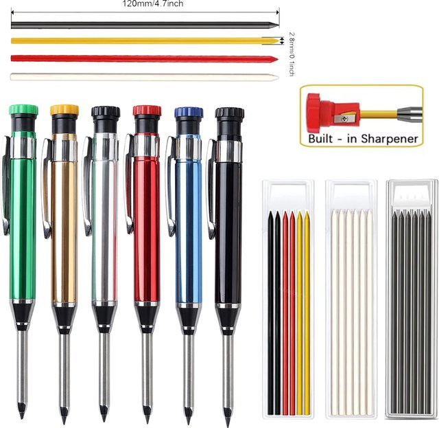 Haile Zimmermannsbleistifte aus Metall mit Spitzer in Gold, 2,8 mm Graphitmine für Profis - Bild 1