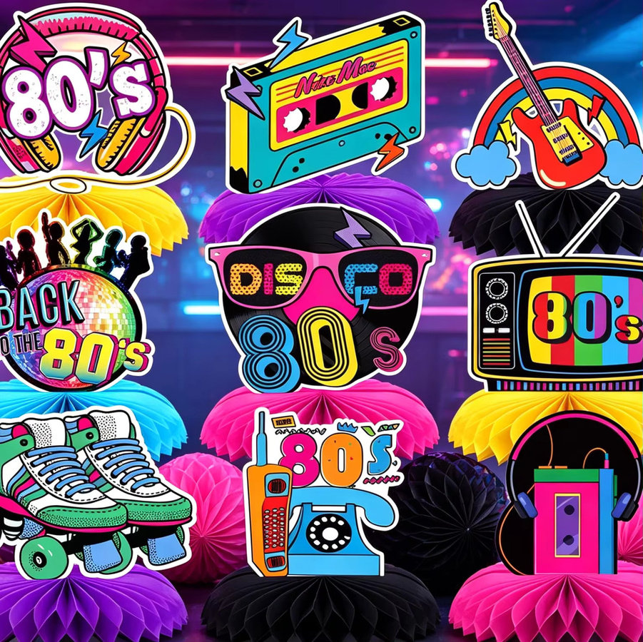 OURFETE Retro 80er Jahre Party Waben-Tischdekoration in Multicolor für Geburtstage und Disco-Themenpartys - Bild 2