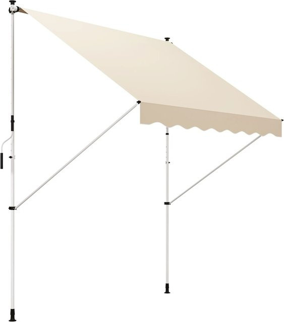 Furnicato Klemmmarkise mit Handkurbel in Beige für Balkon und Terrasse, Breite: 150 cm, Ausladung: 170 cm - Bild 1