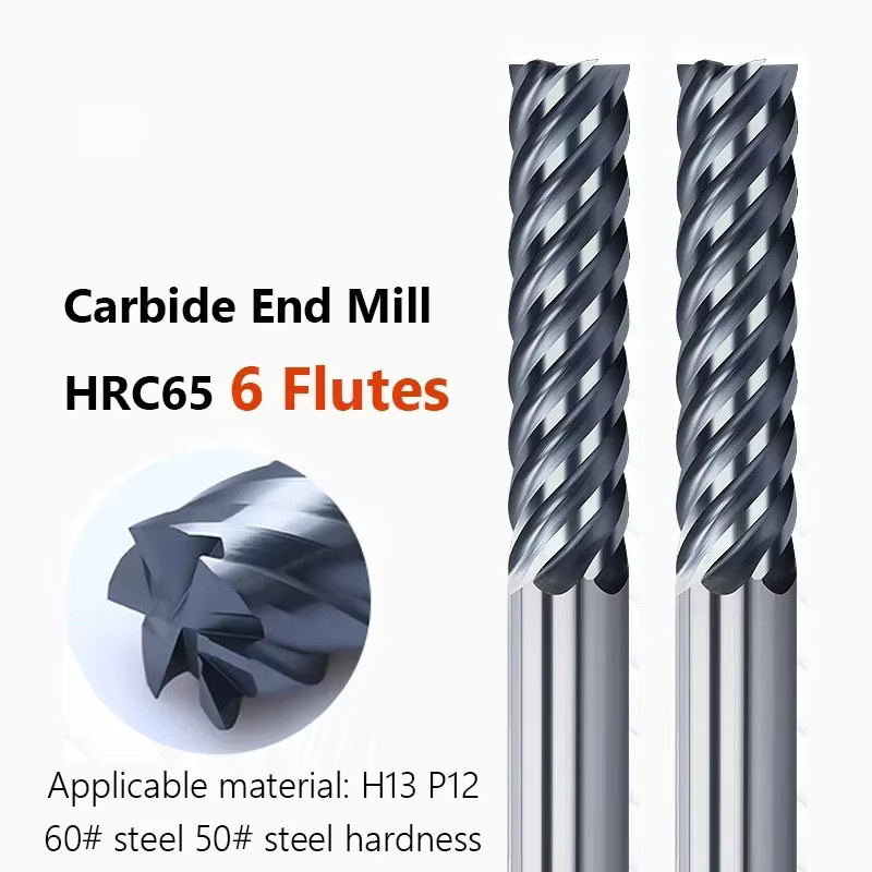 Hartmetall-Schaftfräser mit 6 Zähnen und 6 Nuten für CNC-Metall- und Stahlbearbeitung in Silber - Bild 2