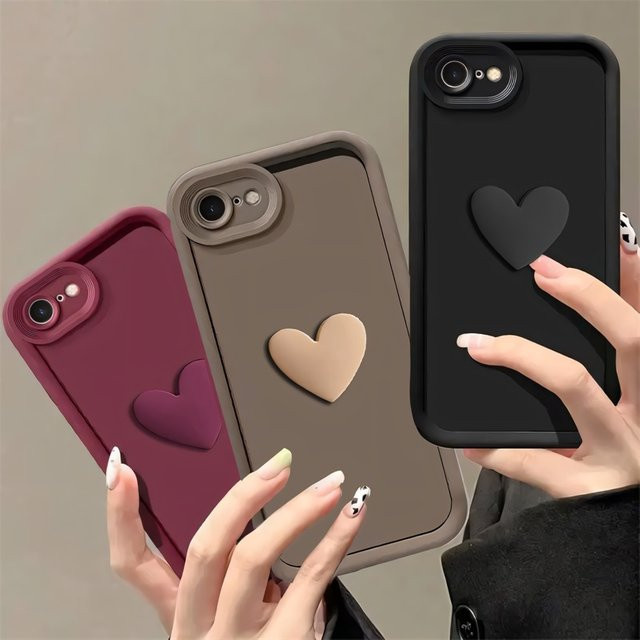 Aibairuixin Silikon Handyhülle mit 3D-Liebes-Herz Design für iPhone 11 bis iPhone 17 Pro Max Plus Air, stoßfeste Matte Soft Cover in Weiß und Braun - Bild 1