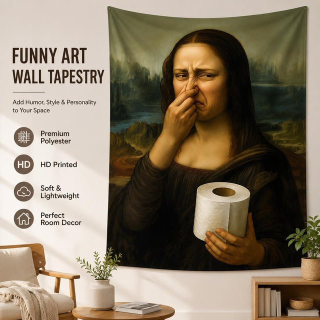 Humorvoller Wandbehang Mona Lisa Toilettenpapier Wandteppich von JMG Household Supplies, Mehrfarbig, Breite: 40 cm, Höhe: 60 cm - Bild 1