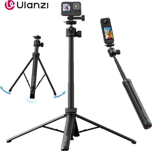 Ulanzi TT24 Selfie Stick Schwarz, 1,5 m Teleskopstativ für Action-Kameras, GoPro Hero 12, DJI Pocket 3 und Smartphones mit Schnellwechselplatte - Bild 1