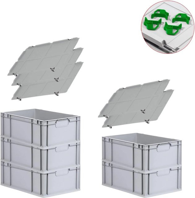 PROREGAL Spar Set 5x Eurobox Nextgen Economy mit Auflagedeckel und 4x Schiebeschnappverschlüssen in Grün, H x B x T: 22 x 40 x 60 cm, 44 Liter pro Box - Bild 1