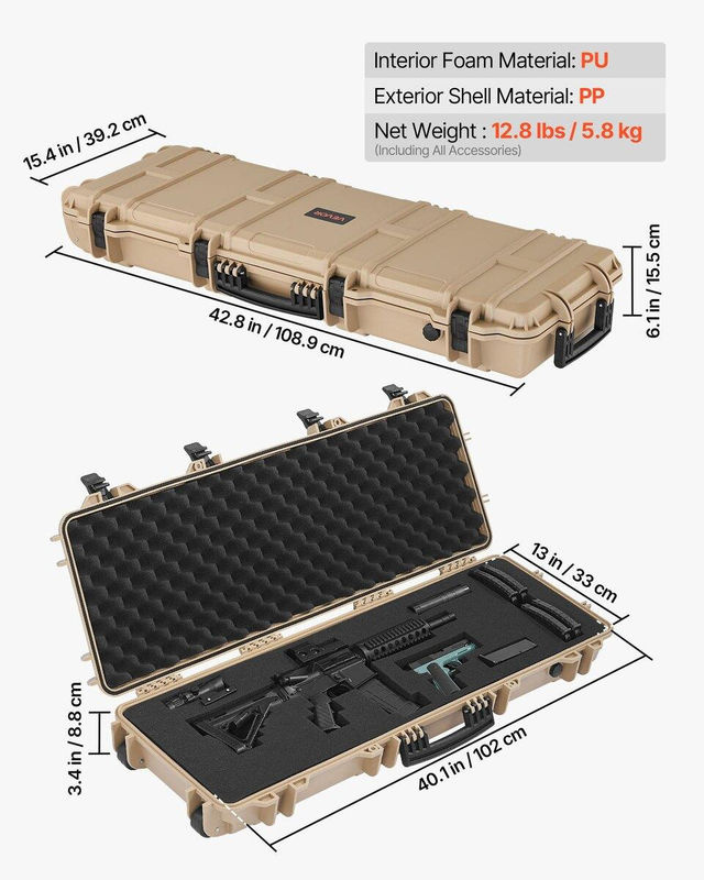 Wasserdichter und staubdichter Gewehrkoffer von Buying Solutions, MB in Beige mit Rollen und abschließbarem Kunststoffgehäuse sowie vorgeschnittenem Schaumstoff - Bild 5