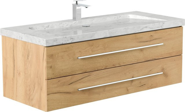 Badmöbel YAMO von Posseik aus Marmor Carrara White mit 1 Hahnloch und SoftClose, Breite: 130 cm, Tiefe: 54 cm, Höhe: 50 cm - Bild 1