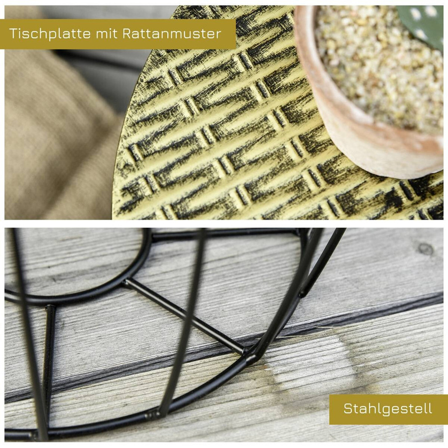 Outsunny 3er-Set Beistelltische im industriellen Stil aus Metall mit Rattanmuster in Schwarz, B/T/H: 38 x 38 x 41 cm - Bild 3
