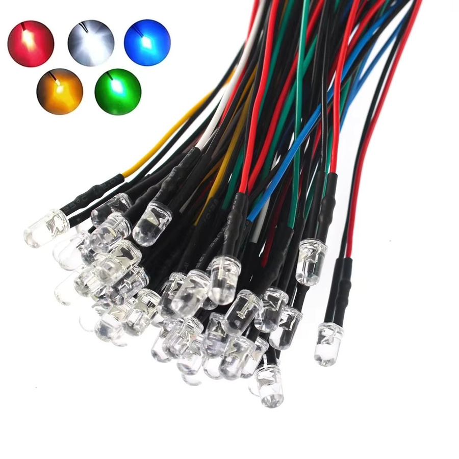 YTDMEN LED Diode Set 50 Stück vorverdrahtet 12V 5mm mit 20cm Kabel in 5 Farben Weiß Rot Grün Blau Gelb - Bild 2