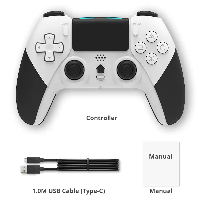 DATA FROG Kabelloser Gamecontroller für PS4, PS4 Pro und PS4 Slim sowie PC, Dual-Vibration Gamepad-Joystick in Weiß - Bild 7