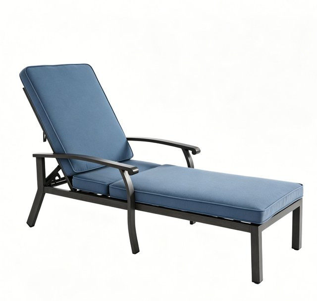 Moderner Lounge-Patio-Stuhl aus Aluminium mit verstellbarer Rückenlehne und Armlehnen in Blau und Beige, B/T/H: 202 x 58 x 100/30 cm - Bild 1