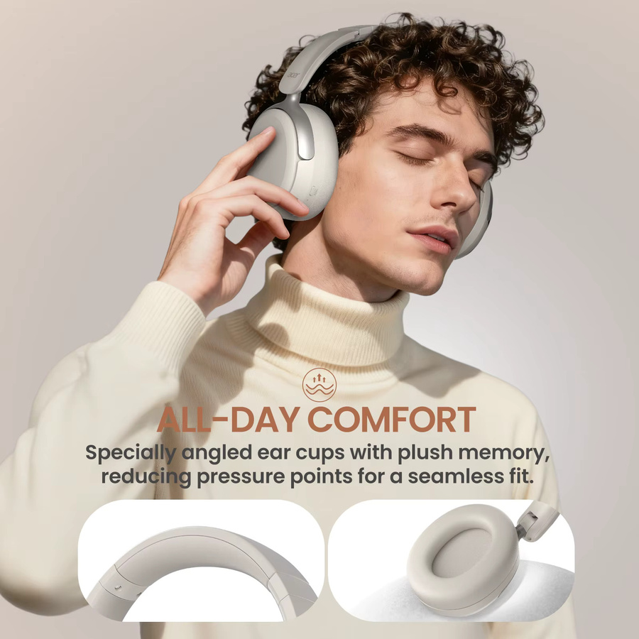 Acer OHR516 ANC Kabelloser Over-Ear-Kopfhörer mit Geräuschunterdrückung, Hi-Res Spatial Audio und 40mm Dynamischem Treiber in Weiß - Bild 2