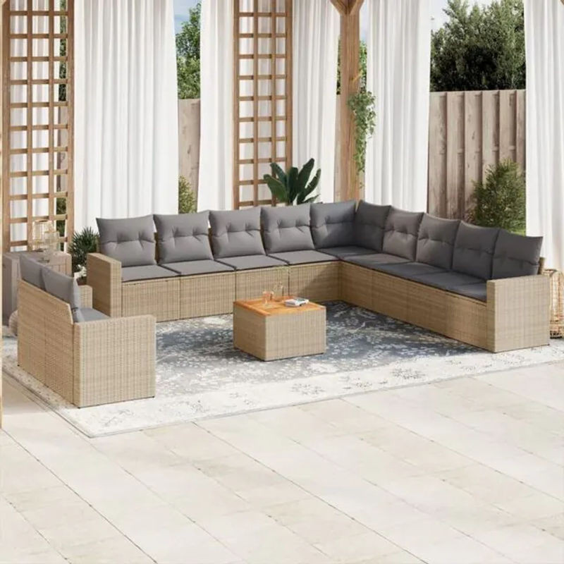 Vidaxl 12-tlg. Garten-Sofagarnitur aus Polyrattan mit Kissen in Beige und Grau - Bild 1