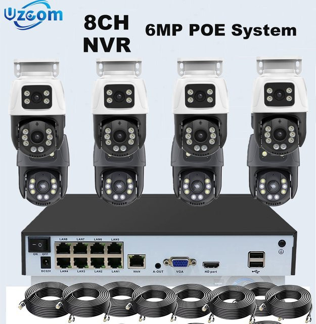 Uzoom 8CH 6MP PoE NVR Kit IP-Sicherheitskamerasystem mit Dual Lens PTZ, 2-Wege Audio und H.265 für die Videoüberwachung im Freien, Schwarz - Bild 1