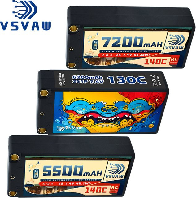 VSVAW Li-Ion Lipo-Akku 2S 7,4V 5500mAh 130C Shorty-Ersatzakku für RC-Autos Allradantrieb Offroad Multicolor - Bild 1