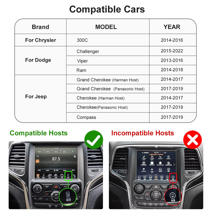AUTOABC Kabelloses CarPlay und Android Auto Interface für Dodge Challenger, Chrysler 300C und Jeep (2014-2019) OEM Upgrade Decoder Box in Schwarz - Bild 7