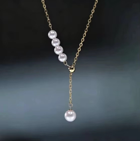 Kettenhalskette 18k Gold, Süßwasserperlen, Unisex - Bild 3