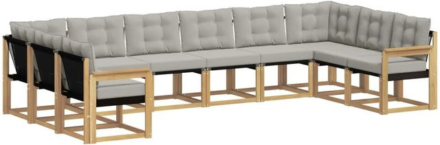 vidaXL Outdoor-Sofagarnitur in U-Form aus Akazienholz mit Textilene und Kissen in Weiß-Hellgrau - Bild 1