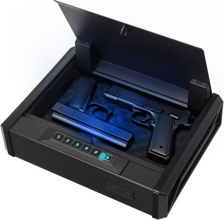 VEVOR Waffentresor für 2 Pistolen und 2 Magazine in Schwarz mit Fingerabdruck, Passwort und Schlüssel sowie interner Beleuchtung, B/T/H: 36,0 x 27,5 x 9,0 cm - Bild 1